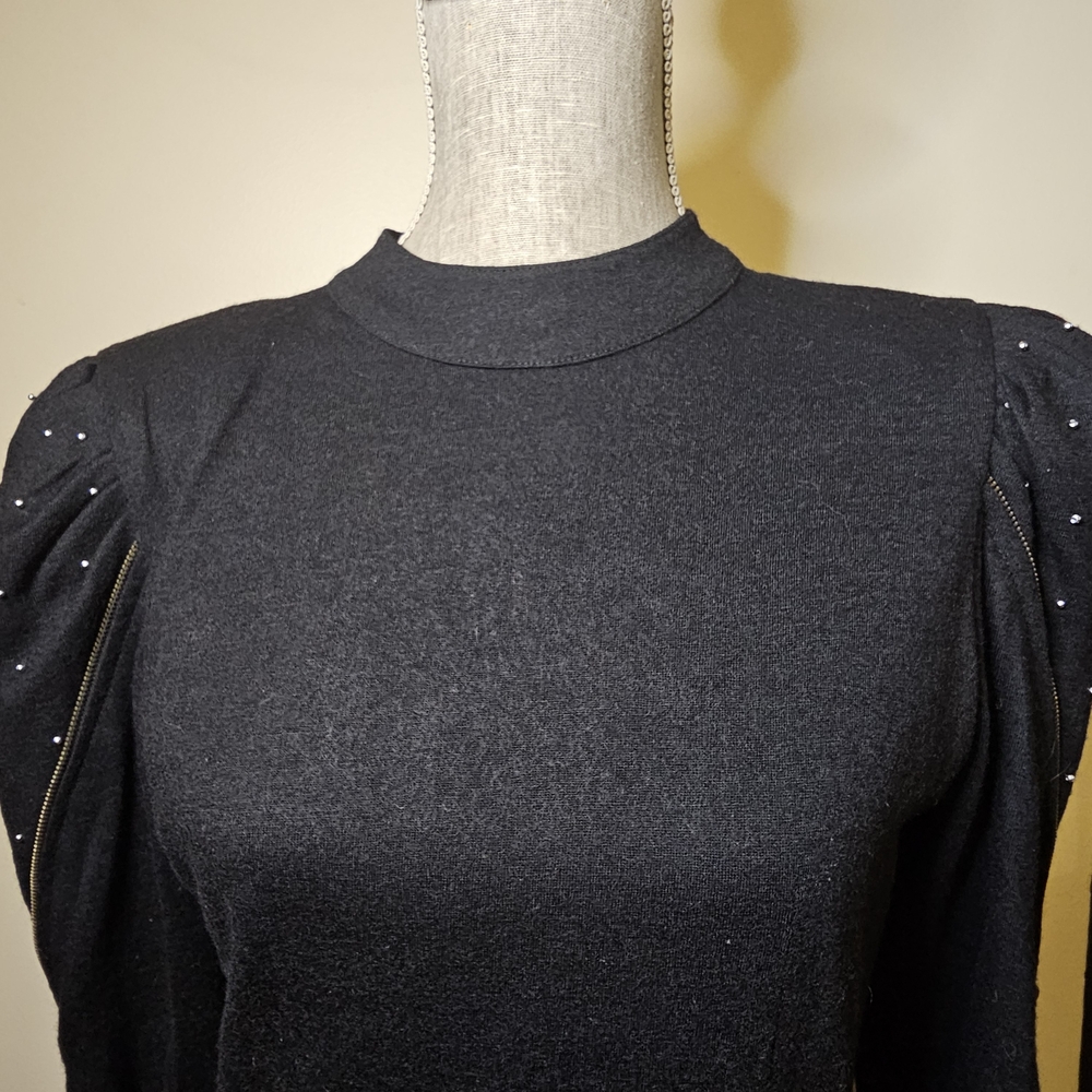 Vintage 80s Wool Black Dress - Womens Size S - Wool Dark Academia Deadstock Glam - Picture 2 of 14